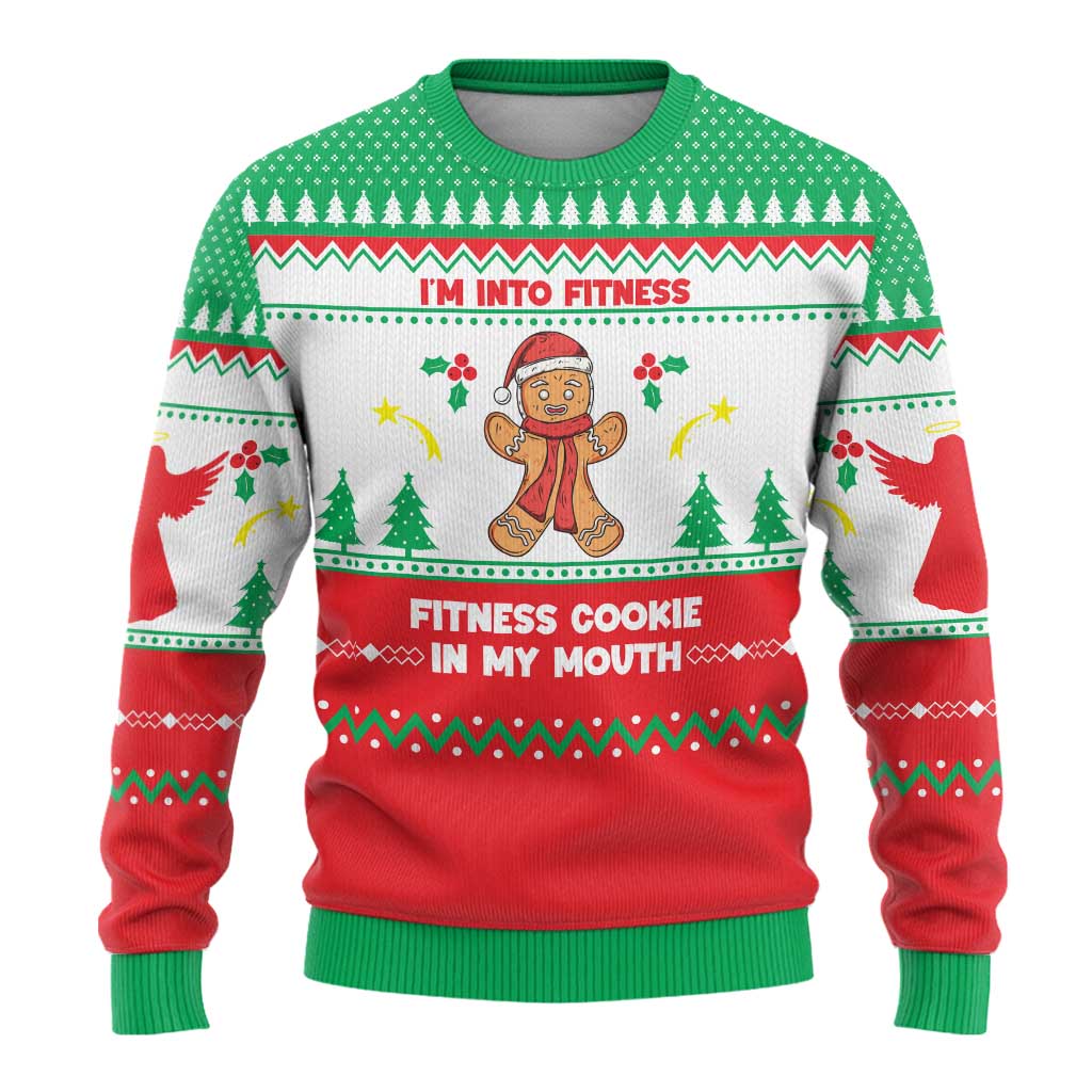 Funny Fitness Cookie Christmas Ugly Christmas Sweater with Gingerbread Design and Holiday Pattern - Wonder Print Shop