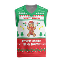 Funny Fitness Cookie Christmas Knitted V-Neck Vest with Gingerbread Design and Holiday Pattern - Wonder Print Shop