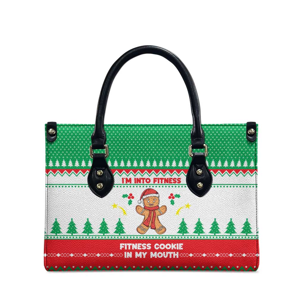 Funny Fitness Cookie Christmas Leather Bag with Gingerbread Design and Holiday Pattern - Wonder Print Shop