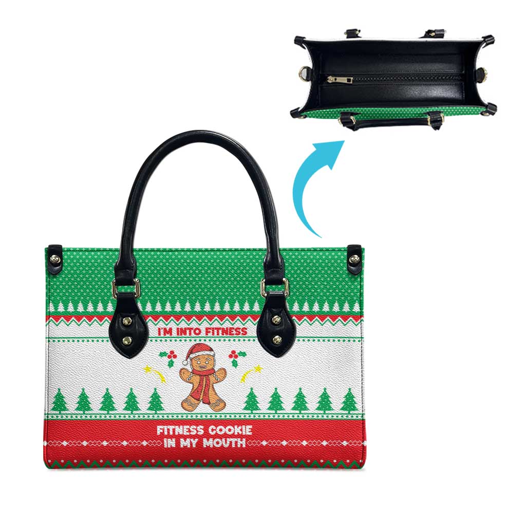 Funny Fitness Cookie Christmas Leather Bag with Gingerbread Design and Holiday Pattern - Wonder Print Shop