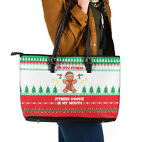 Funny Fitness Cookie Christmas Leather Tote Bag with Gingerbread Design and Holiday Pattern - Wonder Print Shop