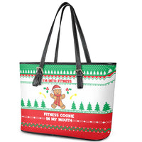 Funny Fitness Cookie Christmas Leather Tote Bag with Gingerbread Design and Holiday Pattern - Wonder Print Shop
