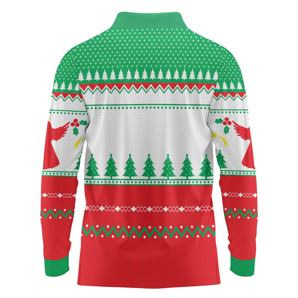 Funny Fitness Cookie Christmas Long Sleeve Polo Shirt with Gingerbread Design and Holiday Pattern - Wonder Print Shop