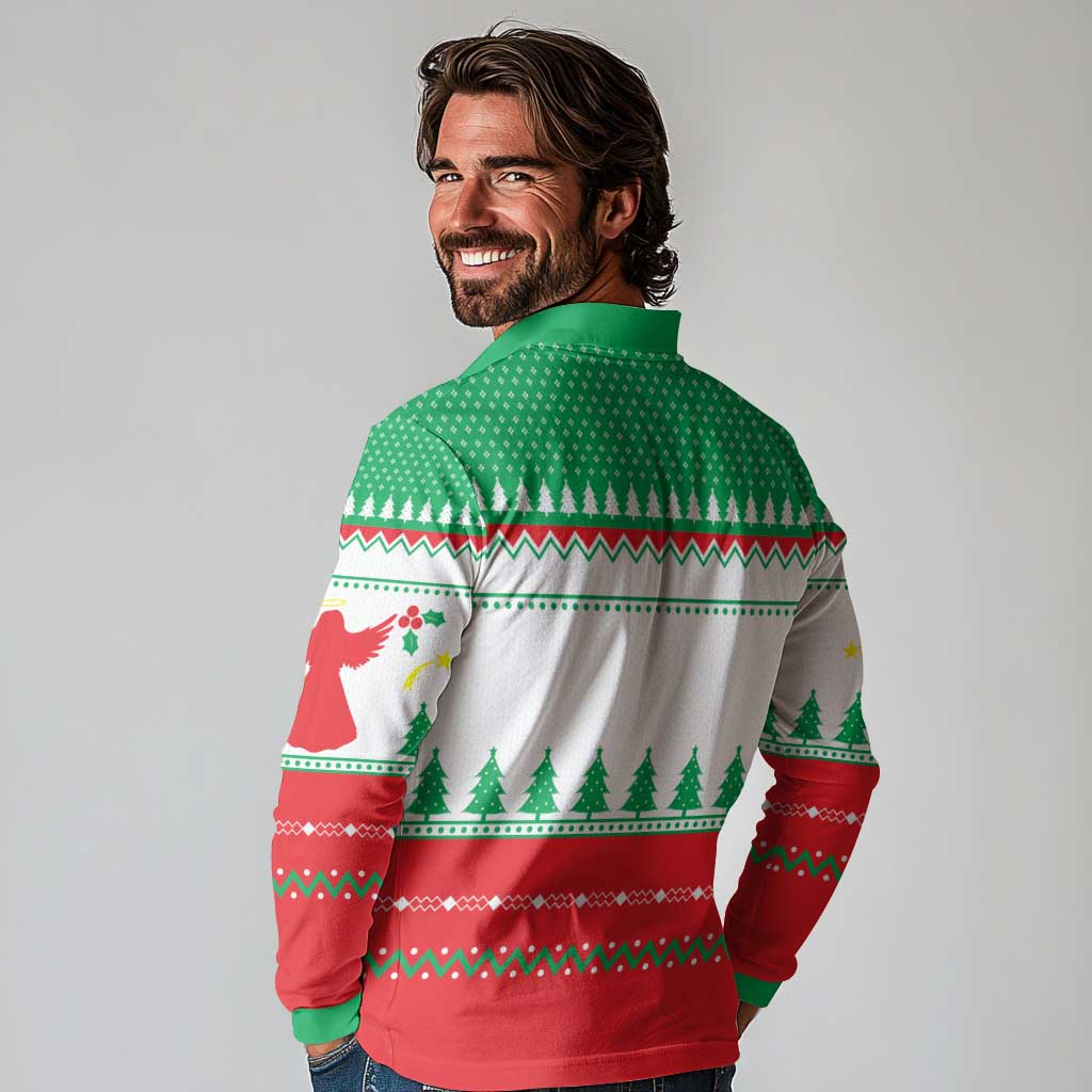 Funny Fitness Cookie Christmas Long Sleeve Polo Shirt with Gingerbread Design and Holiday Pattern - Wonder Print Shop