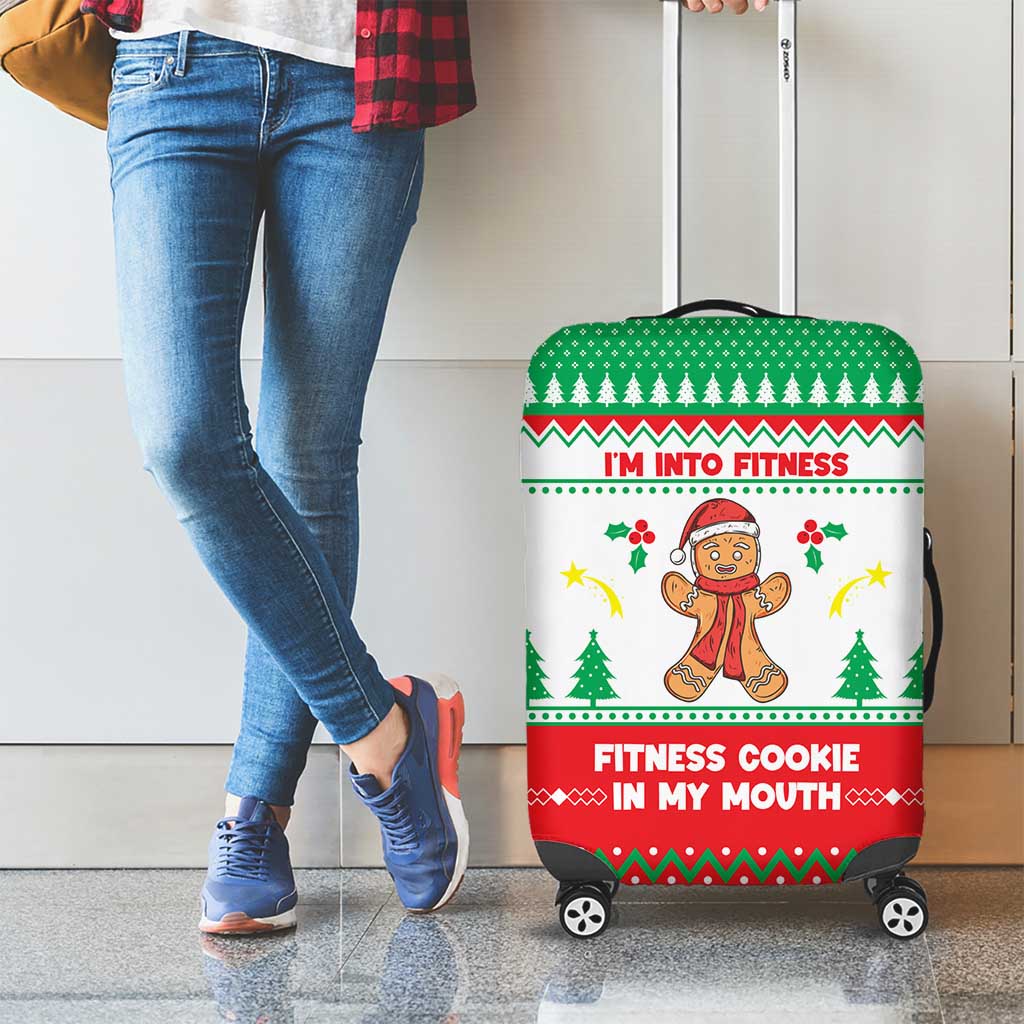 Funny Fitness Cookie Christmas Luggage Cover with Gingerbread Design and Holiday Pattern - Wonder Print Shop