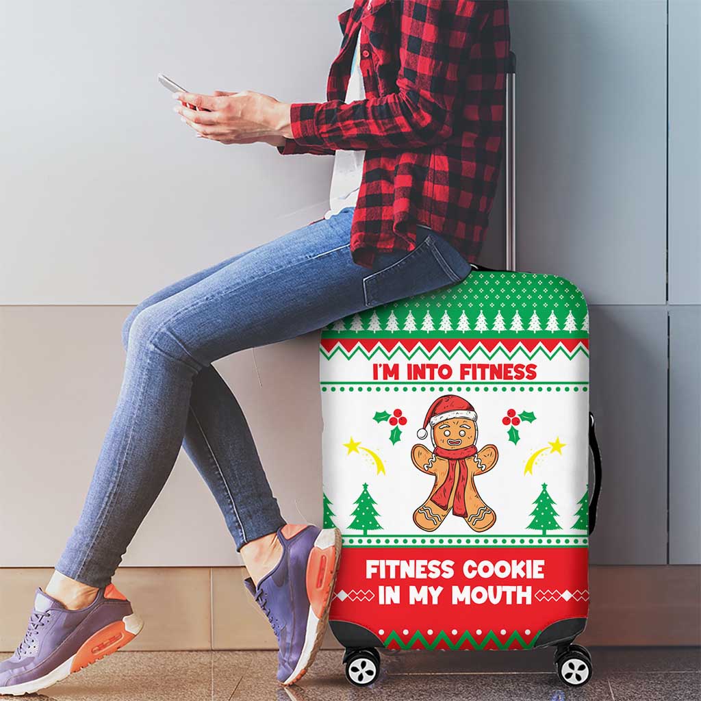 Funny Fitness Cookie Christmas Luggage Cover with Gingerbread Design and Holiday Pattern - Wonder Print Shop