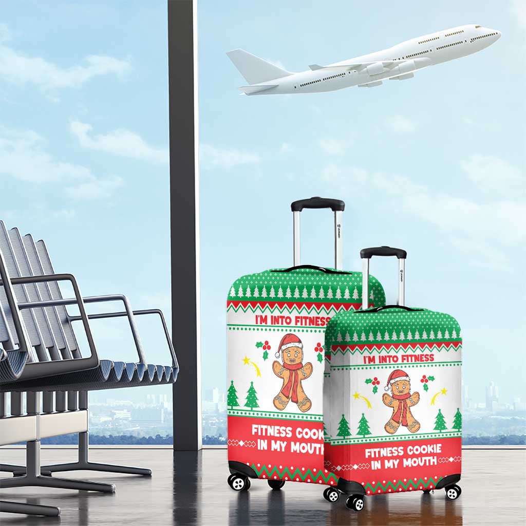 Funny Fitness Cookie Christmas Luggage Cover with Gingerbread Design and Holiday Pattern - Wonder Print Shop