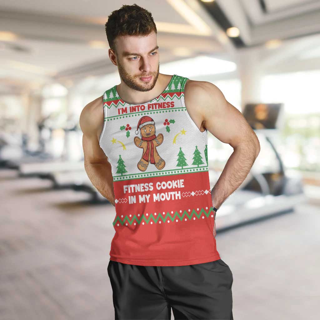 Funny Fitness Cookie Christmas Men Tank Top with Gingerbread Design and Holiday Pattern - Wonder Print Shop