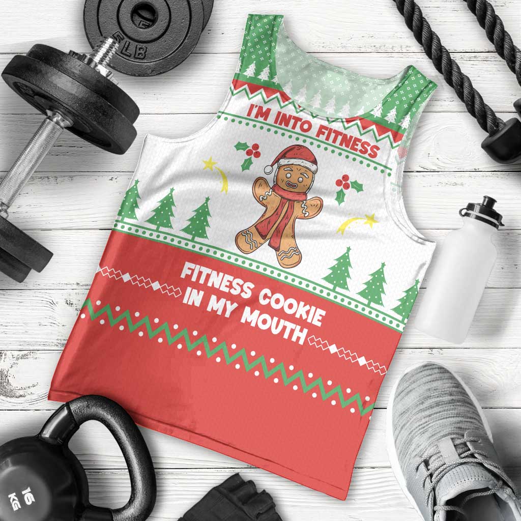 Funny Fitness Cookie Christmas Men Tank Top with Gingerbread Design and Holiday Pattern - Wonder Print Shop