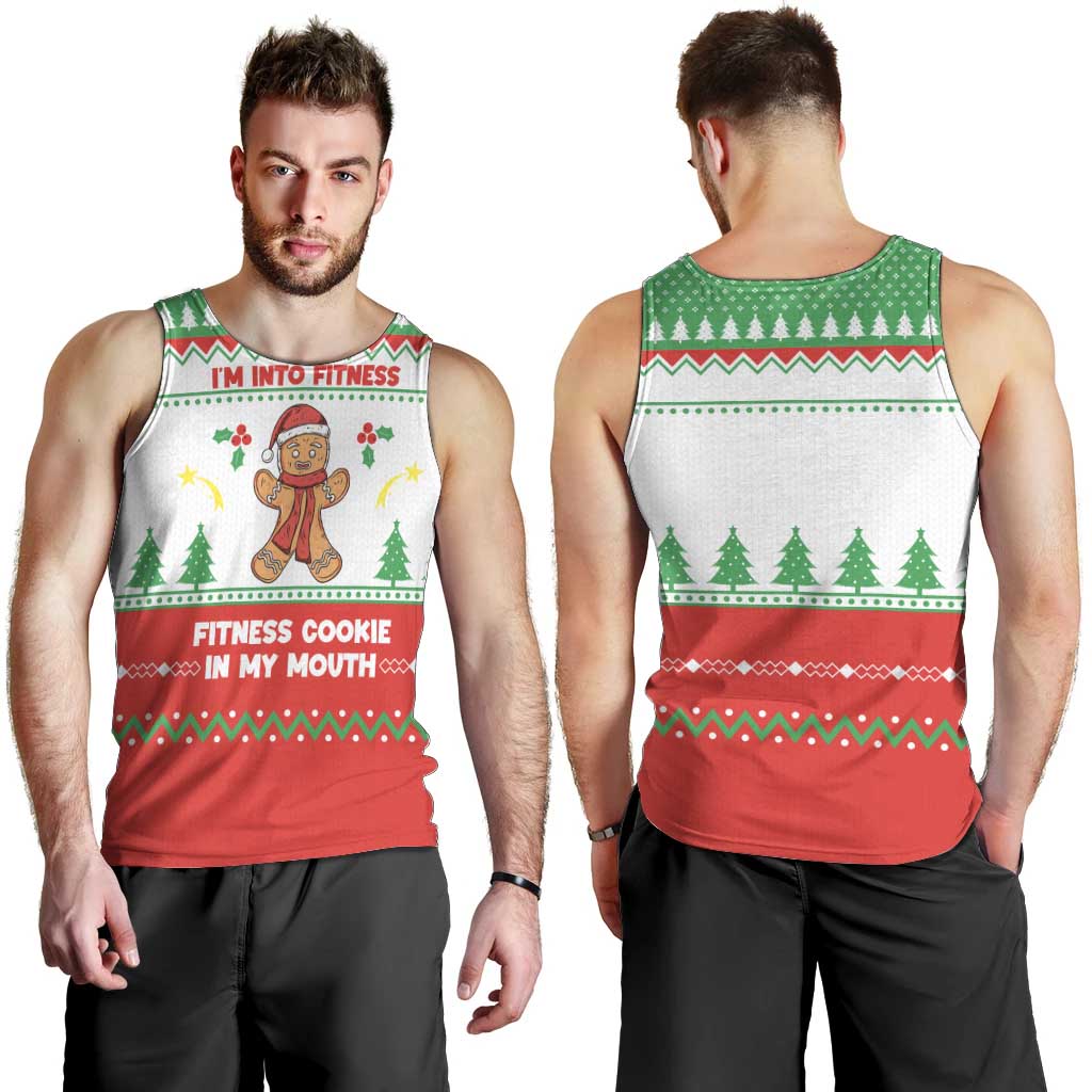 Funny Fitness Cookie Christmas Men Tank Top with Gingerbread Design and Holiday Pattern - Wonder Print Shop