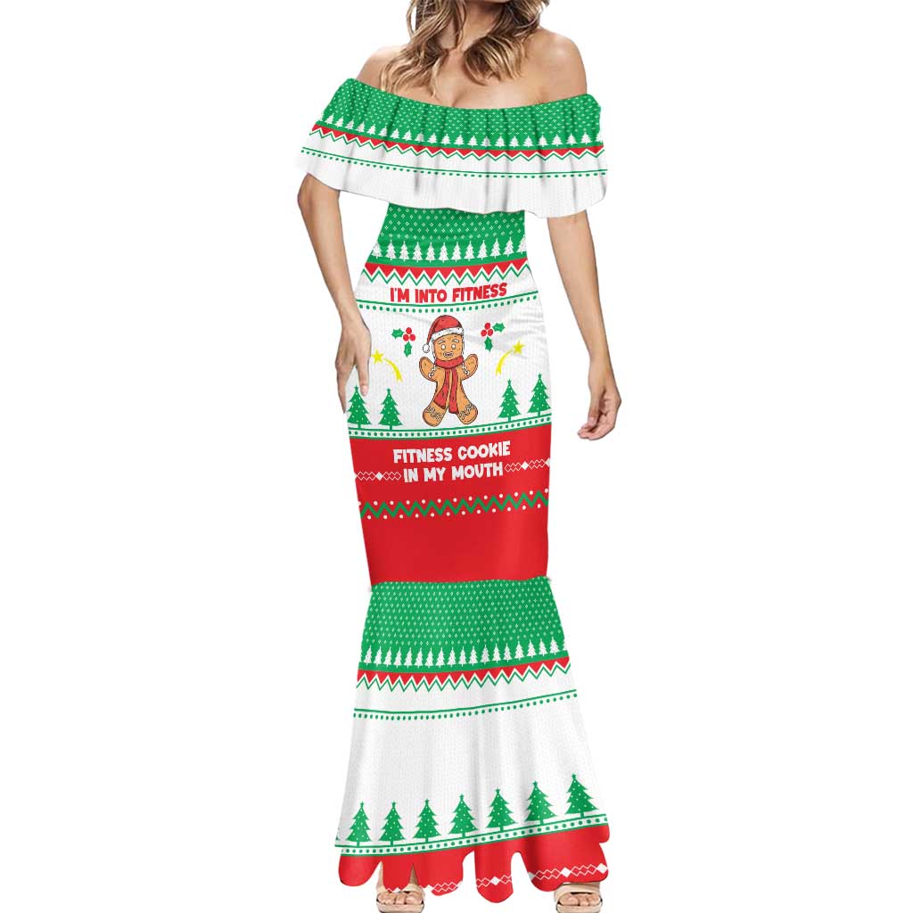 Funny Fitness Cookie Christmas Mermaid Dress with Gingerbread Design and Holiday Pattern - Wonder Print Shop