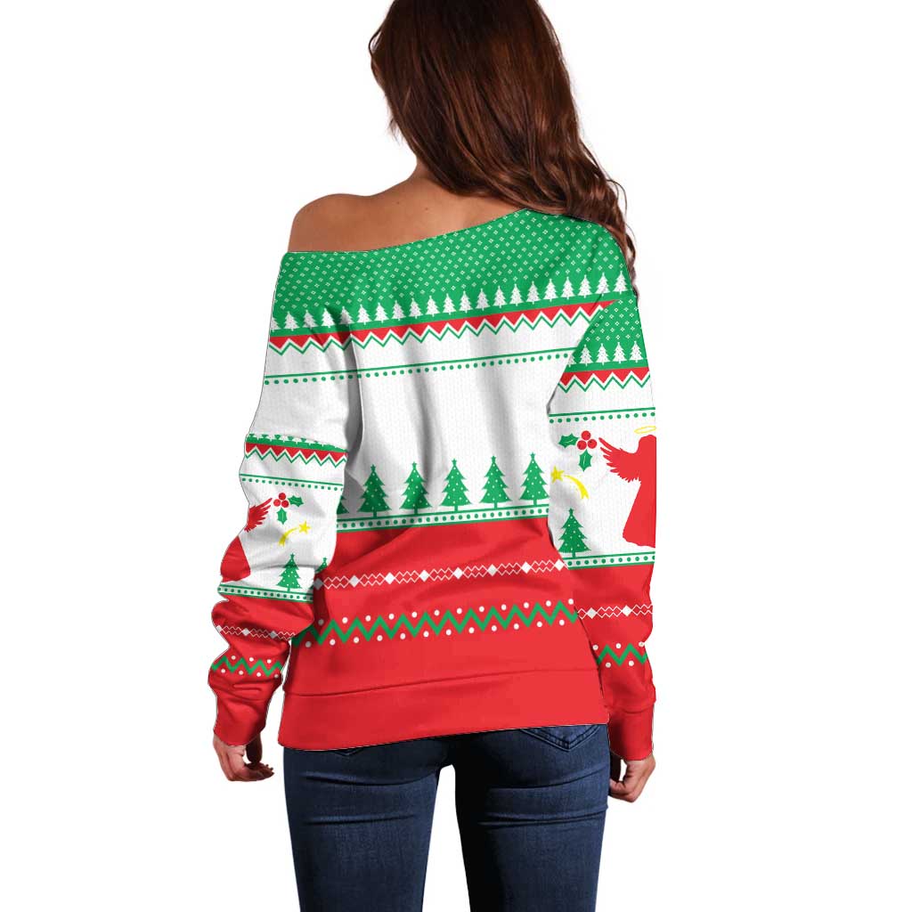 Funny Fitness Cookie Christmas Off Shoulder Sweater with Gingerbread Design and Holiday Pattern - Wonder Print Shop