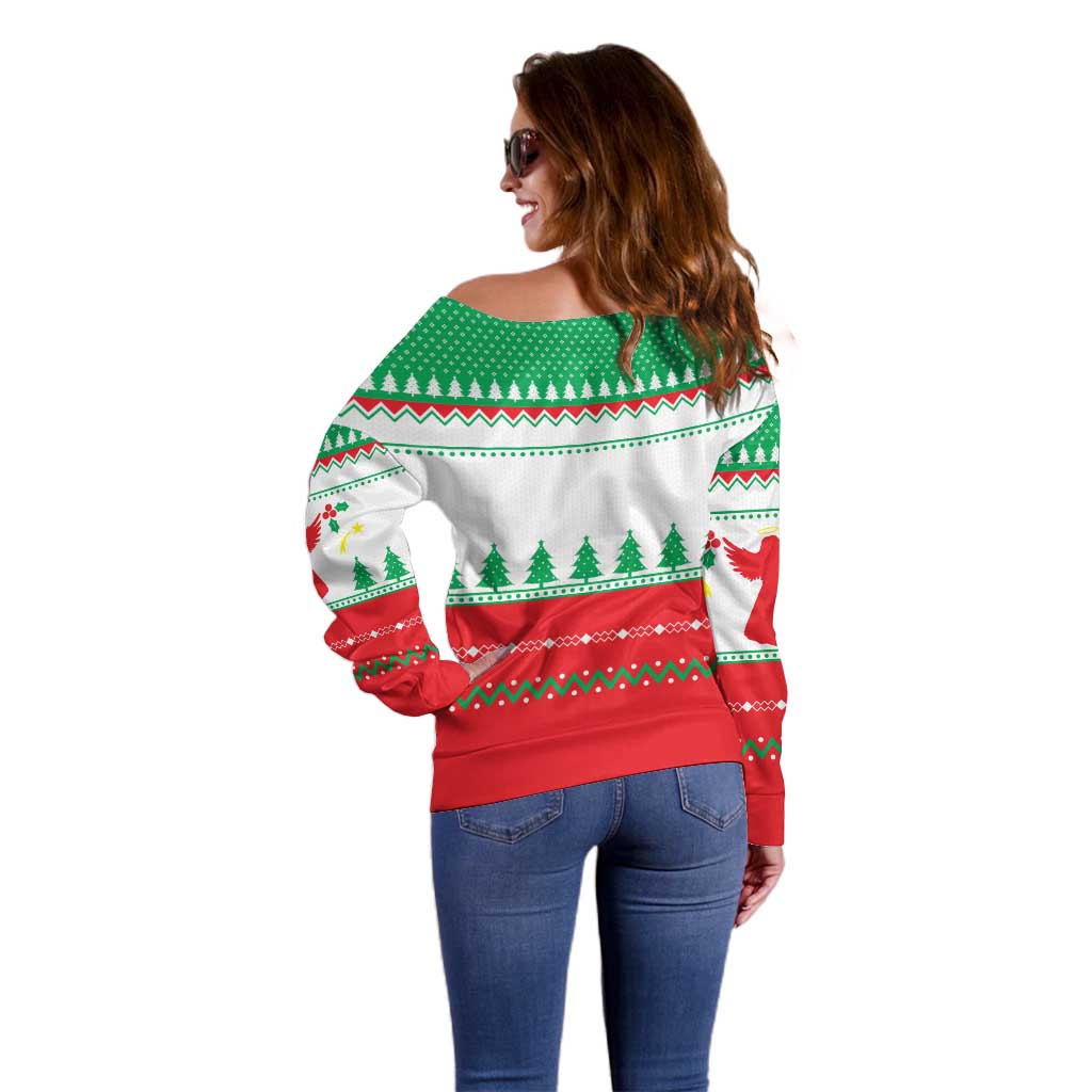 Funny Fitness Cookie Christmas Off Shoulder Sweater with Gingerbread Design and Holiday Pattern - Wonder Print Shop