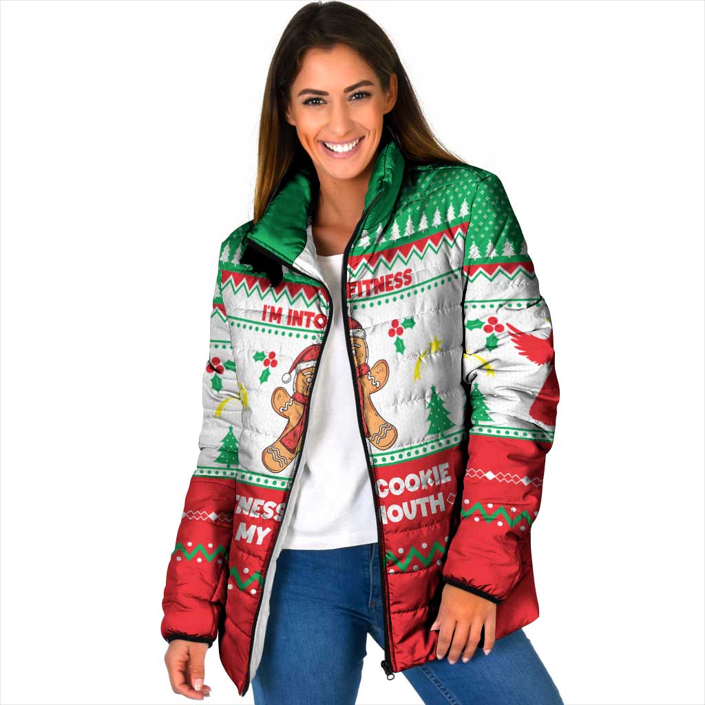 Funny Fitness Cookie Christmas Padded Jacket with Gingerbread Design and Holiday Pattern - Wonder Print Shop