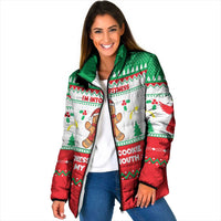 Funny Fitness Cookie Christmas Padded Jacket with Gingerbread Design and Holiday Pattern - Wonder Print Shop