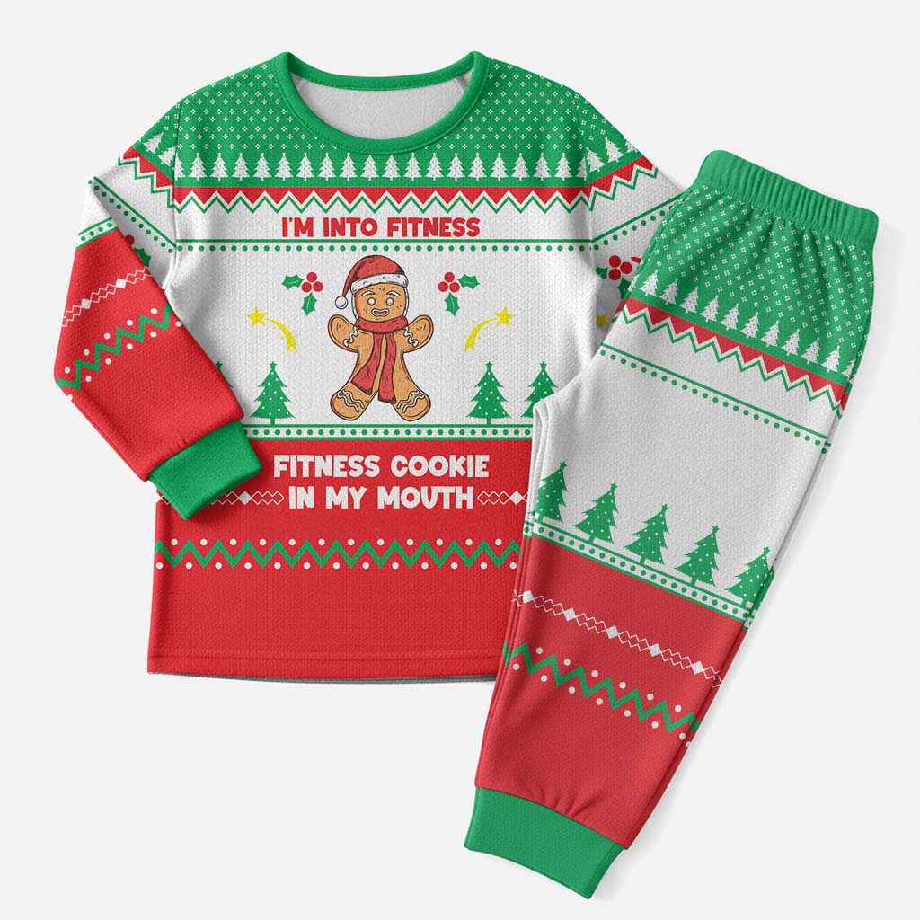Funny Fitness Cookie Christmas Pajama Set with Gingerbread Design and Holiday Pattern - Wonder Print Shop