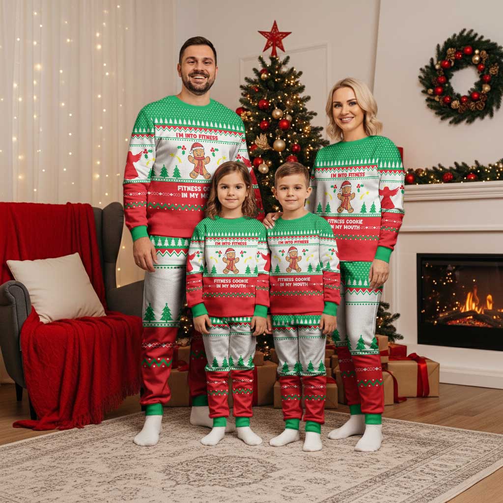 Funny Fitness Cookie Christmas Pajama Set with Gingerbread Design and Holiday Pattern - Wonder Print Shop