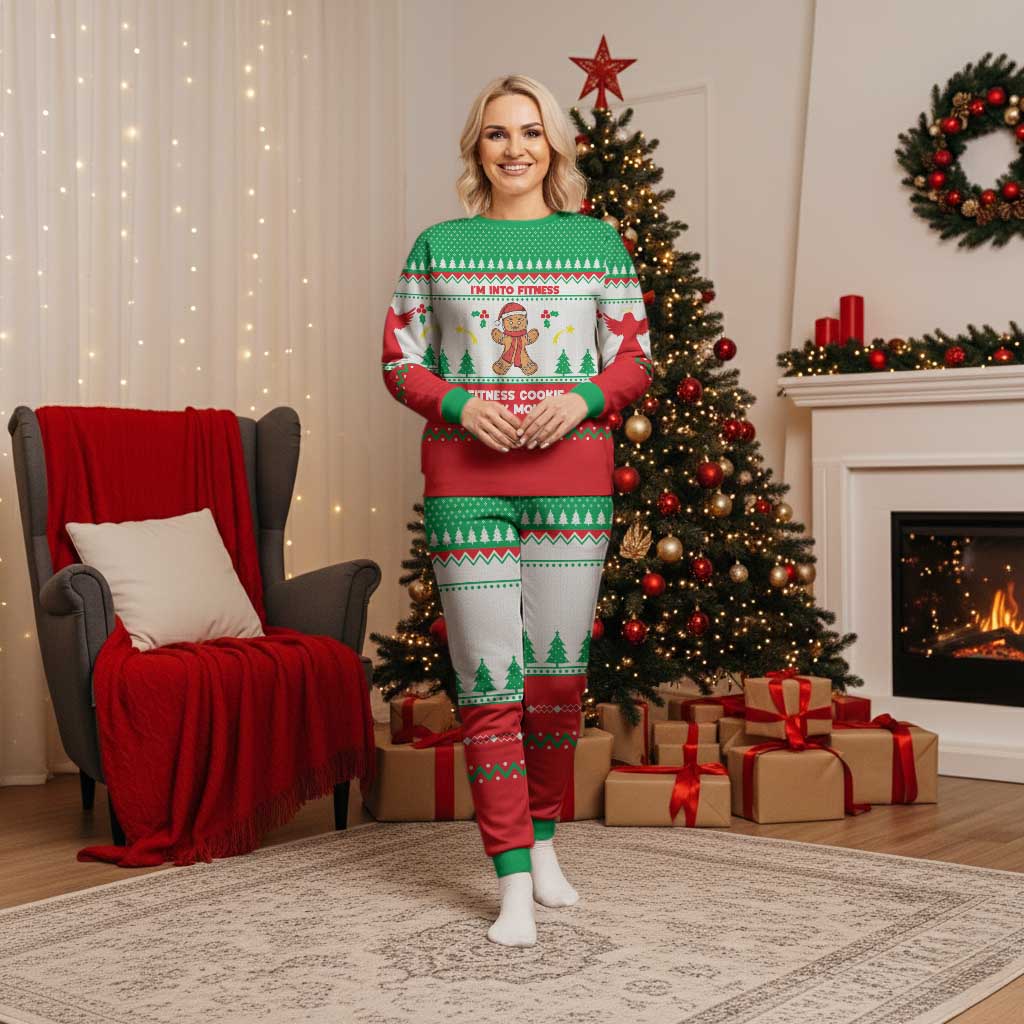 Funny Fitness Cookie Christmas Pajama Set with Gingerbread Design and Holiday Pattern - Wonder Print Shop