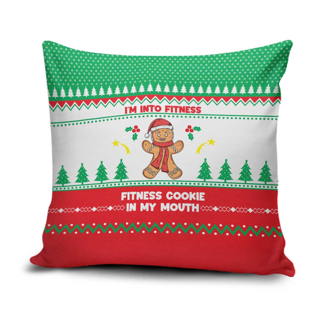 Funny Fitness Cookie Christmas Pillow Cover with Gingerbread Design and Holiday Pattern - Wonder Print Shop