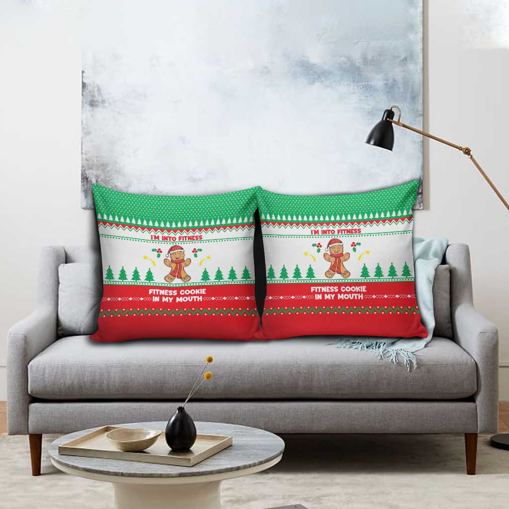 Funny Fitness Cookie Christmas Pillow Cover with Gingerbread Design and Holiday Pattern - Wonder Print Shop