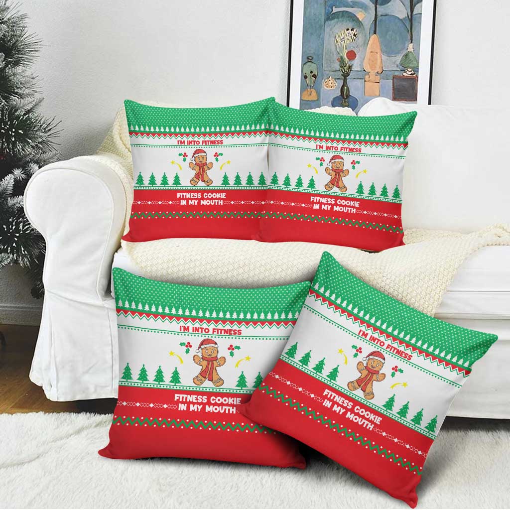 Funny Fitness Cookie Christmas Pillow Cover with Gingerbread Design and Holiday Pattern - Wonder Print Shop