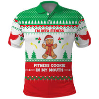 Funny Fitness Cookie Christmas Polo Shirt with Gingerbread Design and Holiday Pattern - Wonder Print Shop