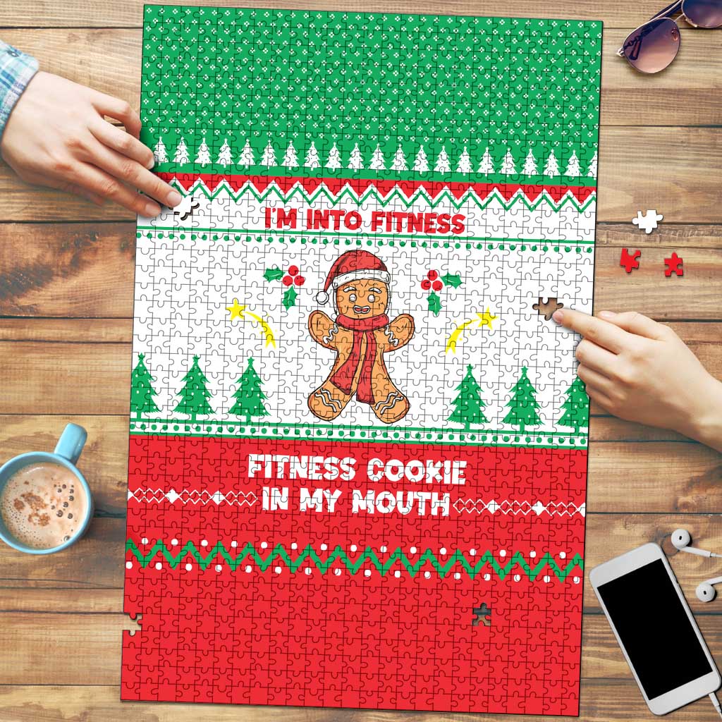 Funny Fitness Cookie Christmas Puzzle with Gingerbread Design and Holiday Pattern - Wonder Print Shop