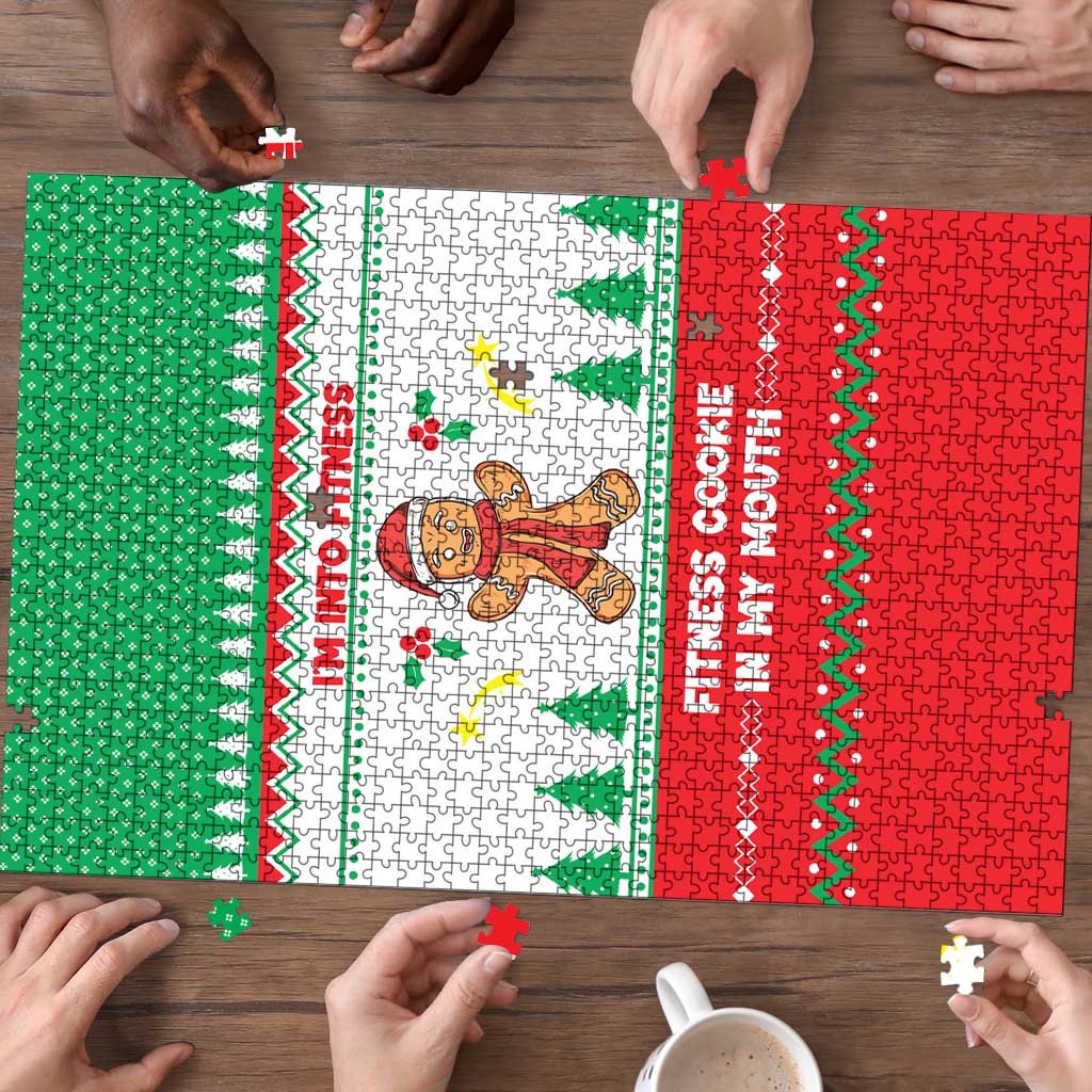 Funny Fitness Cookie Christmas Puzzle with Gingerbread Design and Holiday Pattern - Wonder Print Shop