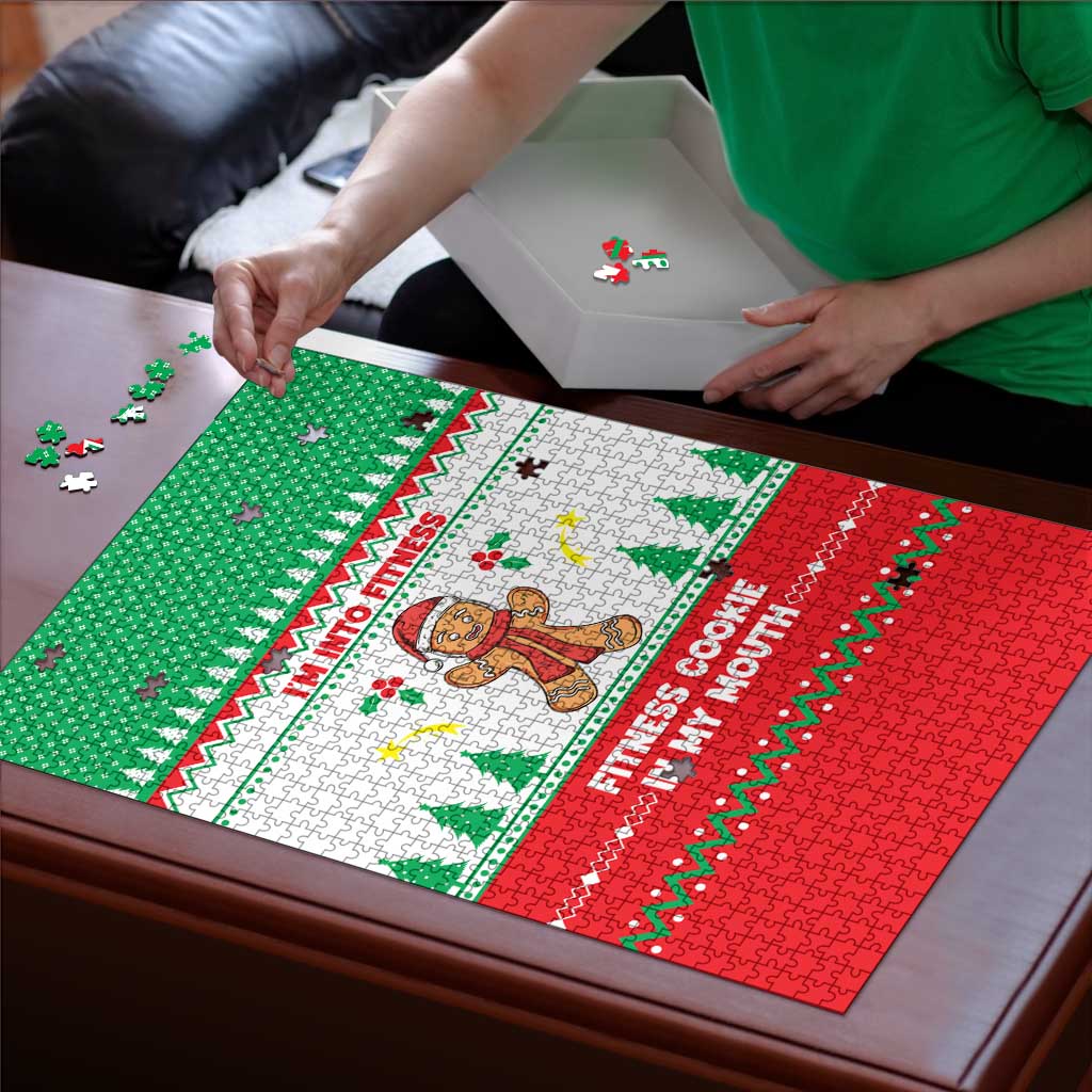 Funny Fitness Cookie Christmas Puzzle with Gingerbread Design and Holiday Pattern - Wonder Print Shop