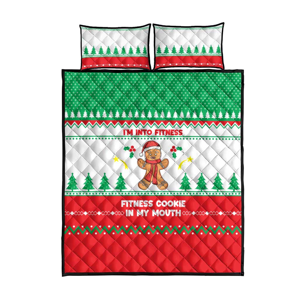 Funny Fitness Cookie Christmas Quilt Bed Set with Gingerbread Design and Holiday Pattern - Wonder Print Shop