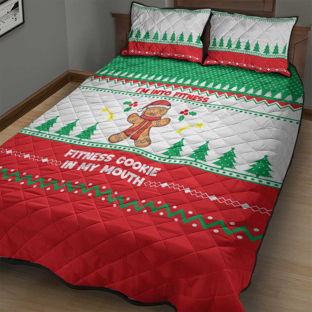 Funny Fitness Cookie Christmas Quilt Bed Set with Gingerbread Design and Holiday Pattern - Wonder Print Shop