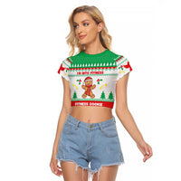 Funny Fitness Cookie Christmas Raglan Cropped T Shirt with Gingerbread Design and Holiday Pattern - Wonder Print Shop