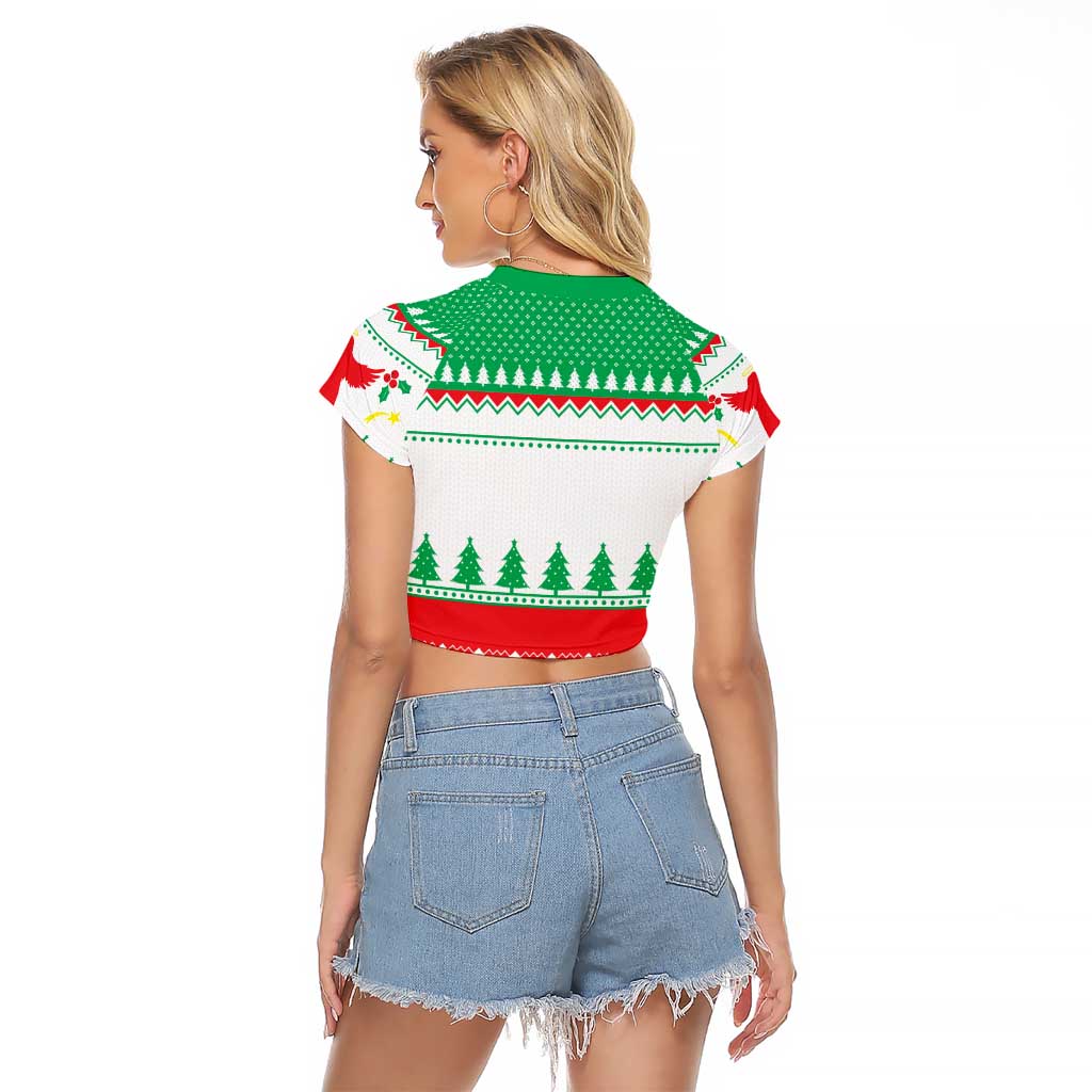 Funny Fitness Cookie Christmas Raglan Cropped T Shirt with Gingerbread Design and Holiday Pattern - Wonder Print Shop