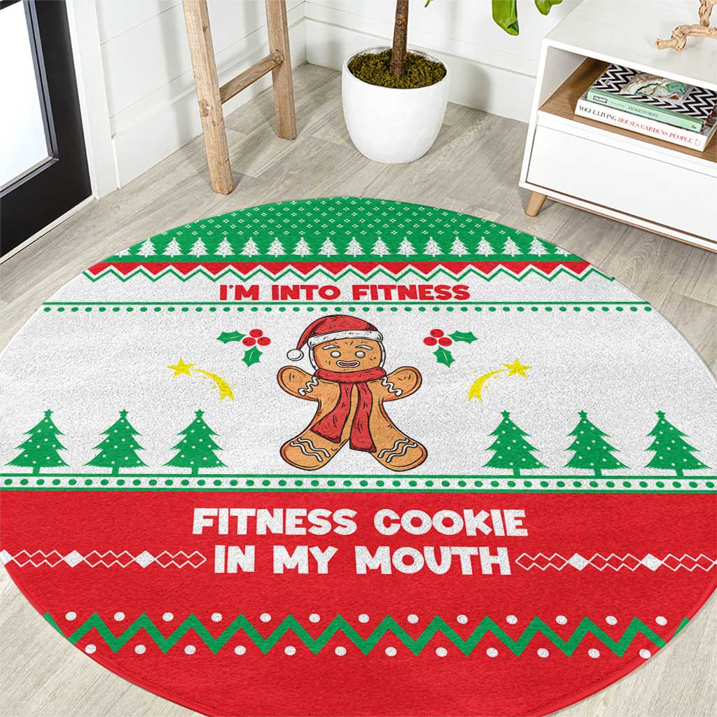 Funny Fitness Cookie Christmas Round Carpet with Gingerbread Design and Holiday Pattern - Wonder Print Shop