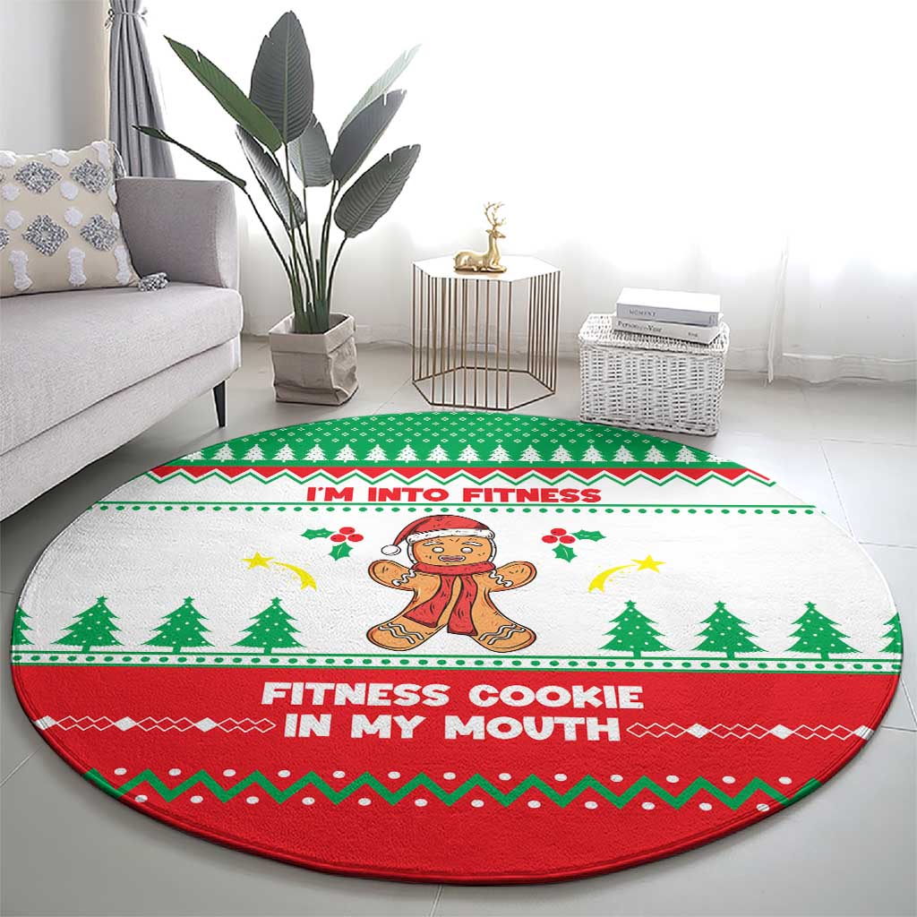 Funny Fitness Cookie Christmas Round Carpet with Gingerbread Design and Holiday Pattern - Wonder Print Shop