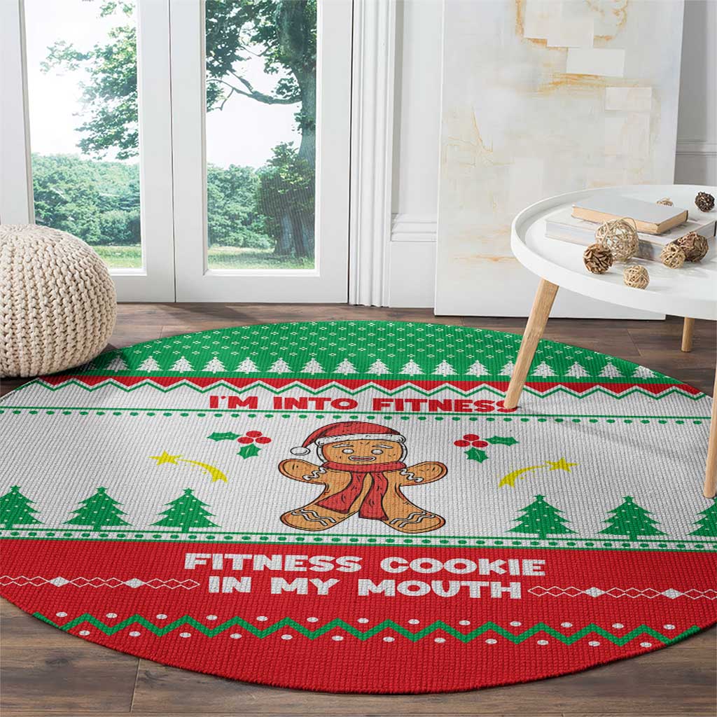 Funny Fitness Cookie Christmas Round Carpet with Gingerbread Design and Holiday Pattern - Wonder Print Shop