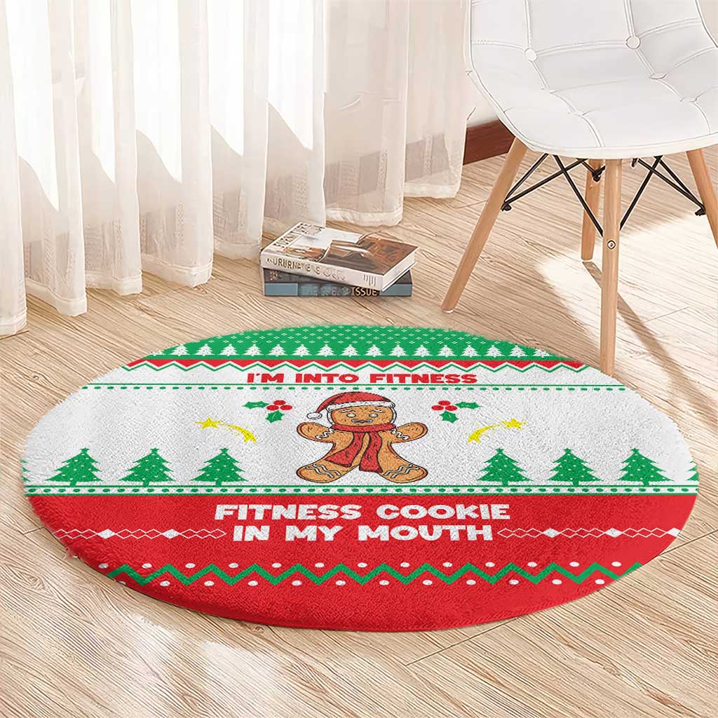 Funny Fitness Cookie Christmas Round Carpet with Gingerbread Design and Holiday Pattern - Wonder Print Shop