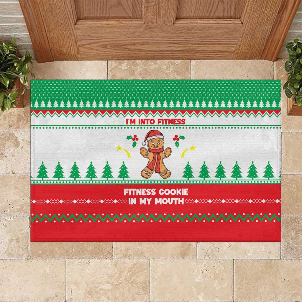 Funny Fitness Cookie Christmas Rubber Doormat with Gingerbread Design and Holiday Pattern - Wonder Print Shop