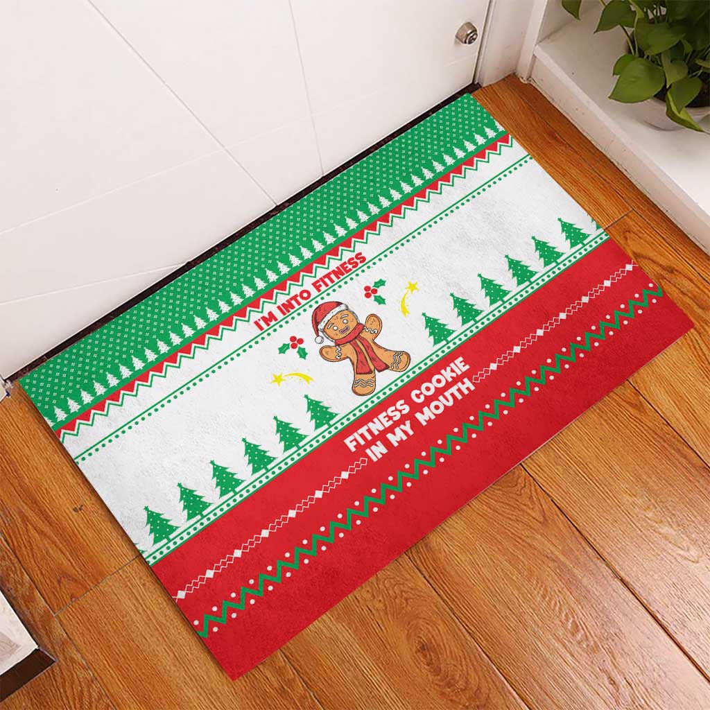 Funny Fitness Cookie Christmas Rubber Doormat with Gingerbread Design and Holiday Pattern - Wonder Print Shop