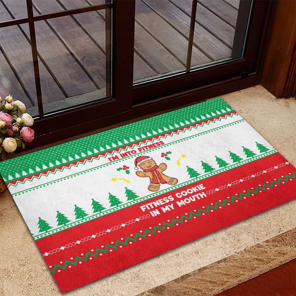 Funny Fitness Cookie Christmas Rubber Doormat with Gingerbread Design and Holiday Pattern - Wonder Print Shop