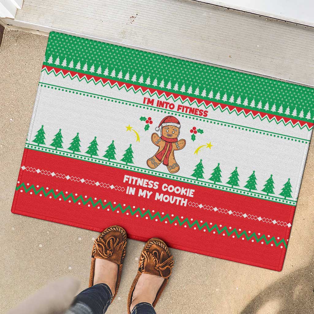 Funny Fitness Cookie Christmas Rubber Doormat with Gingerbread Design and Holiday Pattern - Wonder Print Shop