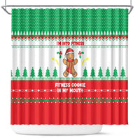 Funny Fitness Cookie Christmas Shower Curtain with Gingerbread Design and Holiday Pattern - Wonder Print Shop