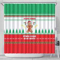 Funny Fitness Cookie Christmas Shower Curtain with Gingerbread Design and Holiday Pattern - Wonder Print Shop