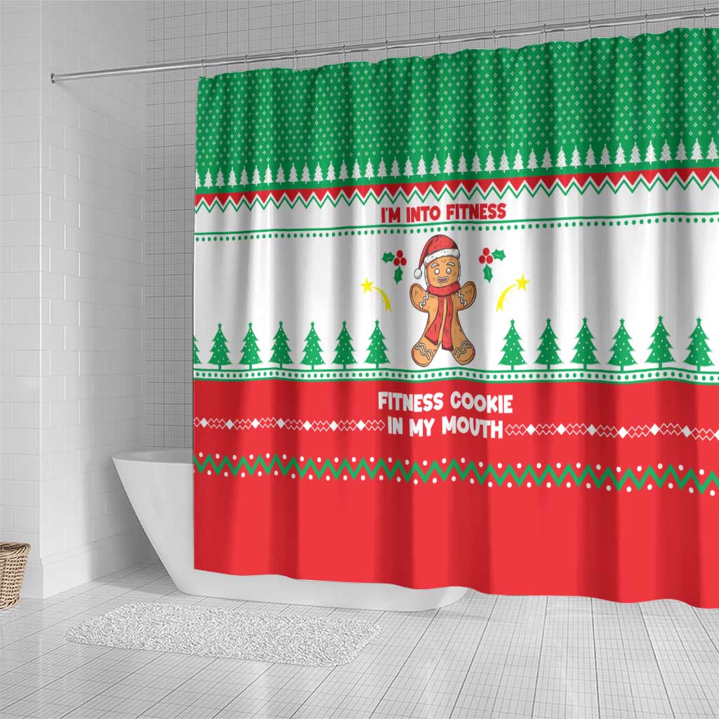 Funny Fitness Cookie Christmas Shower Curtain with Gingerbread Design and Holiday Pattern - Wonder Print Shop