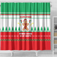 Funny Fitness Cookie Christmas Shower Curtain with Gingerbread Design and Holiday Pattern - Wonder Print Shop