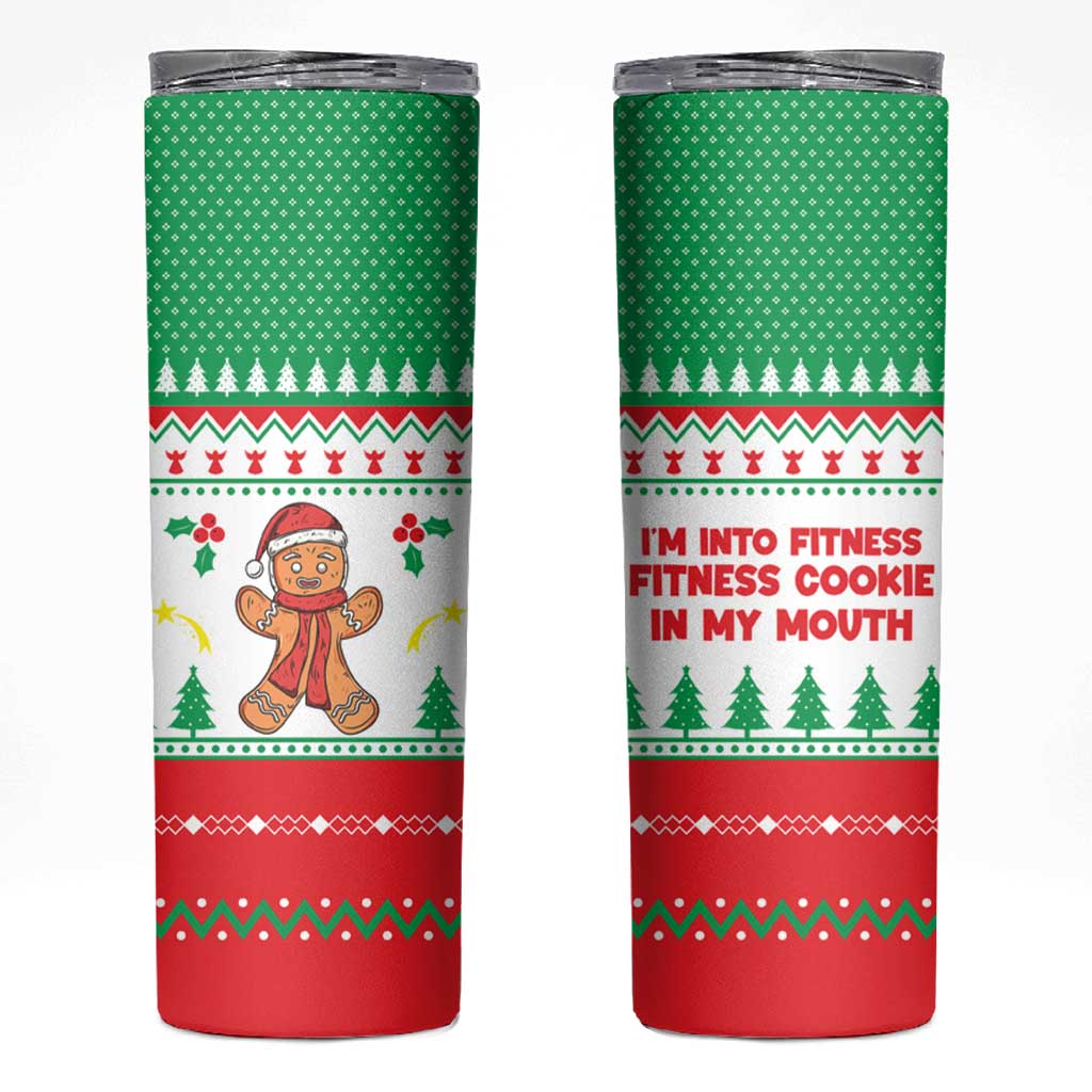 Funny Fitness Cookie Christmas Skinny Tumbler with Gingerbread Design and Holiday Pattern - Wonder Print Shop