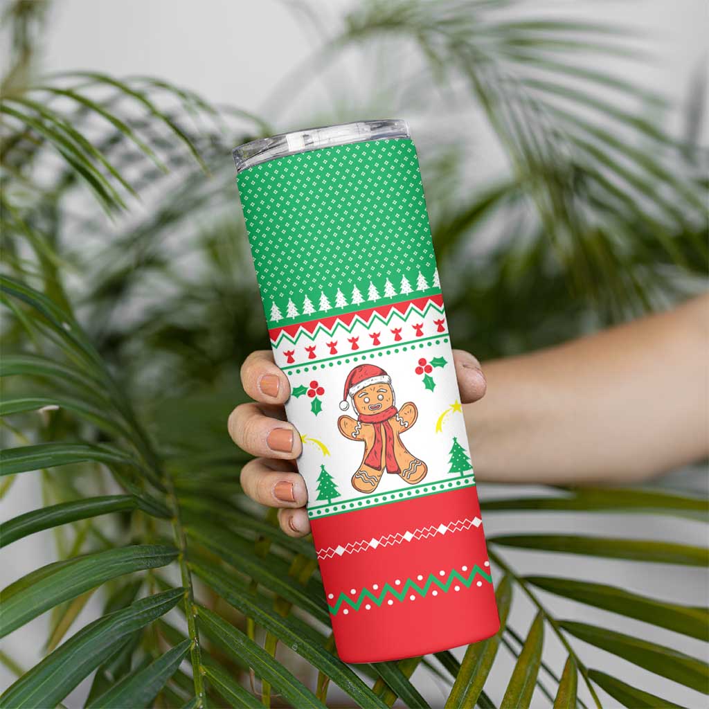 Funny Fitness Cookie Christmas Skinny Tumbler with Gingerbread Design and Holiday Pattern - Wonder Print Shop