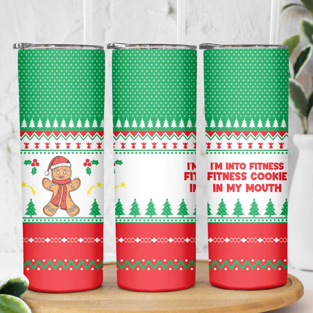Funny Fitness Cookie Christmas Skinny Tumbler with Gingerbread Design and Holiday Pattern - Wonder Print Shop