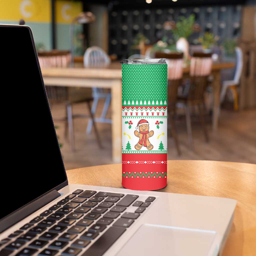 Funny Fitness Cookie Christmas Skinny Tumbler with Gingerbread Design and Holiday Pattern - Wonder Print Shop