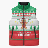 Funny Fitness Cookie Christmas Sleeveless Puffer Jacket with Gingerbread Design and Holiday Pattern - Wonder Print Shop